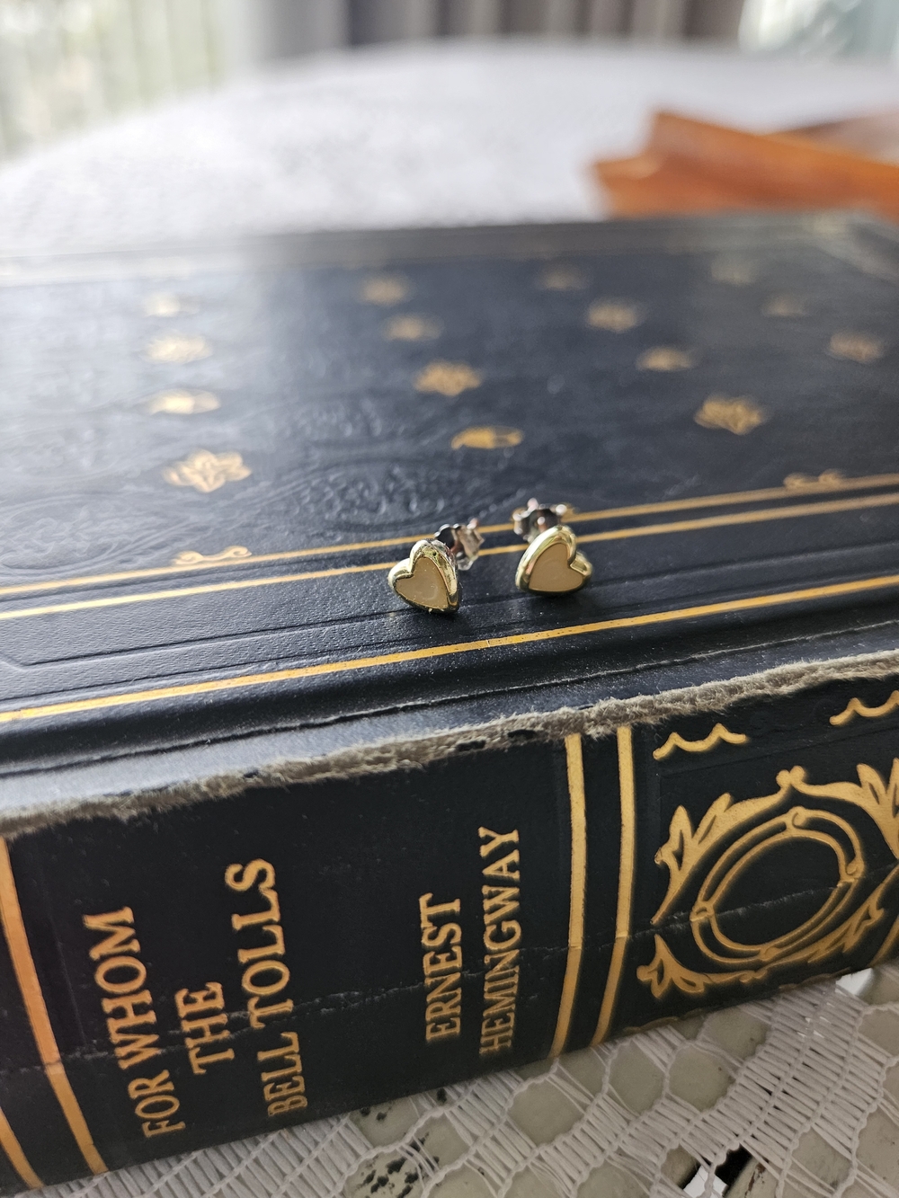 Gold and Pink Heart Stud Earrings